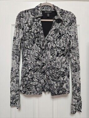 I.N.C International Concepts Button Down Top - Black/White, size Large